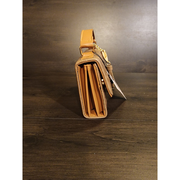 Hazelnut Brown Sunflower Embossed Tooled Artisan LEATHER Crossbody Handbag Purse - Picture 7 of 14